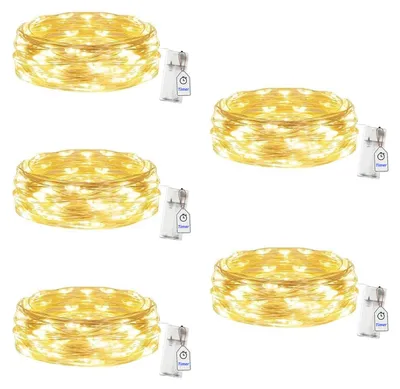 LED-Lichterkette 2 m, 20 warmweiße LEDs, Timer, IP65, 5er-Set