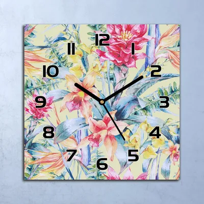 Produktbild von Wanduhr Echt-Glas-Küchenuhr Tropische Blumen Quarz Lautlos 30x30 Deko Bilder