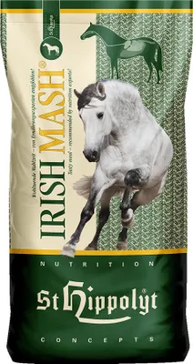 A bag of St. Hippolyt Irish Mash horse feed.