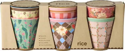 Immagine prodotto di Set di 6 tazze Rice Melamina - Stampa pavone e fiori 160 ml