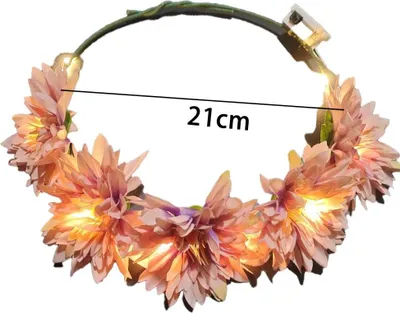 Produktbild von LED-Blumenkrone, Blumenkranz-Haarreif, leuchtender LED-Blumen-Haarschmuck, Blumenkopfschmuck