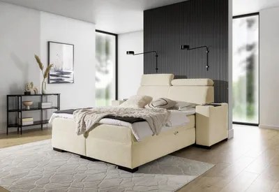 Obrázek produktu pro Čalouněná manželská postel 200x200 VALIKA - béžová + topper