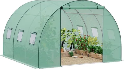 Obrázek produktu pro Zimní fóliový skleník s dveřmi a 6 okny | Zelený | 300x300x200 cm