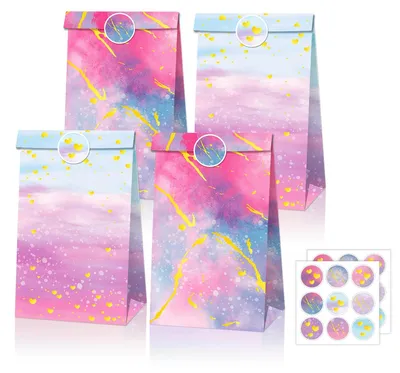 Productafbeelding van 12 Regenboog Geschenktassen met 18 Stickers voor Kinderen