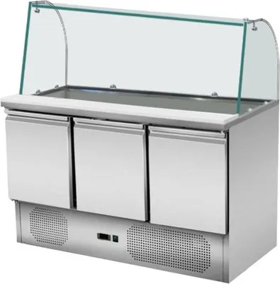 Immagine prodotto di Saladette 3 porte, sovrastruttura in vetro curvato 137 x 70, vetro trasparente