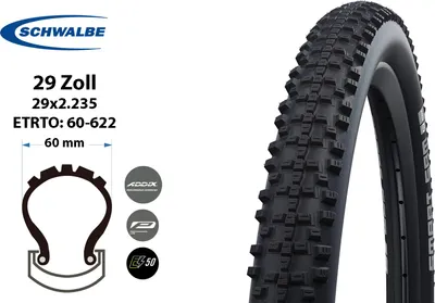 Produktbild von 29 Zoll Schwalbe SMART SAM Reifen Performance 60-622 ADDIX 29x2.35