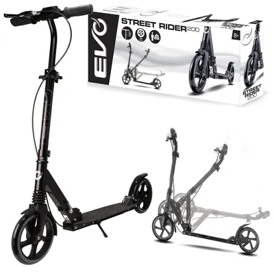 Obrázok produktu pre Skladací mestský kolobežka Evo Street Rider 200, čierna s opierkou pre nohy, od 8 rokov
