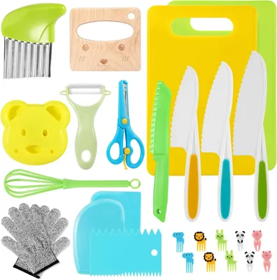 Produktbild von Kindermesser 27-teilig, Sicherheitskochmesser, Holzmesser, Schneidebrett, Schäler, für Kochen und Schneiden