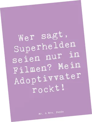 Produktbild von Mr. & Mrs. Panda Postkarte Spruch Adoptivvater Superheld - Lavendeltraum - Geschenk, Familienliebe, einzelkarte, Ansichtskarten, Familienmitglieder, Familie, Postkarten
