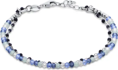 Produktbild von Neu Bling 9NB-1350 Silberarmband mit Kristallsteinen - Doppelarmband - 2-in-1 - Perlen - 3mm - 3.5mm - 7mm - 17+3cm - Rhodium - Silber