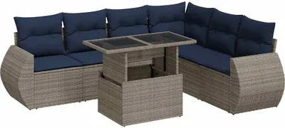Produktbild von vidaXL 7-tlg. Garten-Sofagarnitur mit Kissen Grau Poly Rattan Akazie