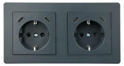 Produktbild von 2-fach Schutzkontakt-Einbausteckdose mit 2x USB-C PD 3.0, anthrazit