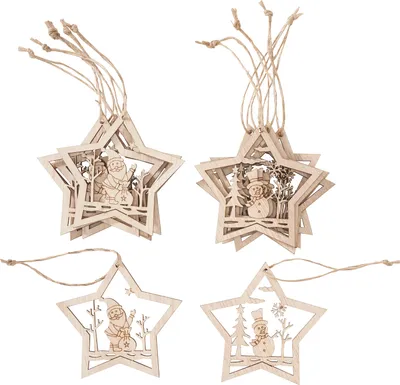 Produktbild von VBS Anhänger Baumschmuck "Santa und Schneemann", 12er-Set, 2 Motive à 6 Stück, Sperrholz, Ø 6 cm
