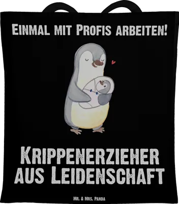 Produktbild von Mr. & Mrs. Panda Uni Tasche Krippenerzieher Leidenschaft - Schwarz - Geschenk, Laptoptasche, Spruch, Kindertagesstätte, Lustig, Schultasche, Tote Bag, KITA, Beutel