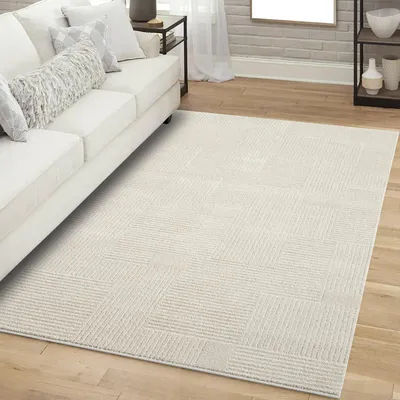 Produktbild von Teppich Kurzflor Wohnzimmer - Beige - 160x230 cm Rechteckig -  Geometrisch, Gestreift - 3D-Effekt