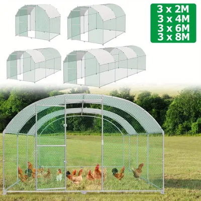 Zdjęcie produktu dla Kurnik - Wybieg dla kur - Budynek dla drobiu - Zewnętrzny wybieg dla kur - Klatka dla kur z daszkiem kopułowym - 8x3x2 metry - Stal ocynkowana