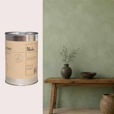 Produktbild von Kalkfarbe Fornature LIMEA, Farbton Wald (Salbeigrün), 2,5l, für Innenwände und Decken, KI-generiertes Bild