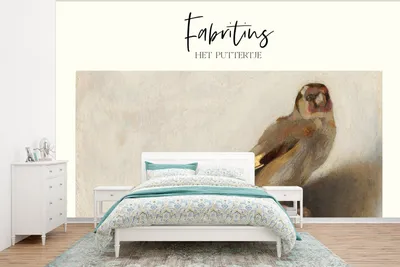 Produktbild von MuchoWow® Fototapete für Wohnzimmer oder Schlafzimmer Wandtapete Vinyl Motivtapete Gemälde - Der Stieglitz - Carel Fabritius - 400x300 cm - Papiertapeten
