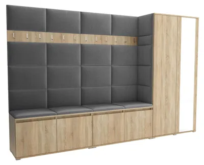 Produktbild von Garderobe LUTON 5 SONOMA 33– Farbe: Sonomaholz, moderner Schrank 40x290x186 cm, funktionale Lösung für den Flur, Garderobeschrank, Flurmöbel