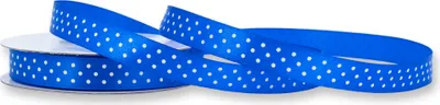 Produktbild von Satinband mit Punkten 12mm x 25m Rolle Blau / Weiß