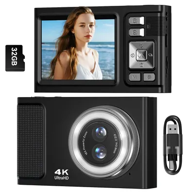 Produktbild von ZELURXX 4K Digitalkamera mit Dualkamera, 2,8-Zoll-IPS-Display, 16-fachem Digitalzoom und optischer Bildstabilisierung, Schwarz