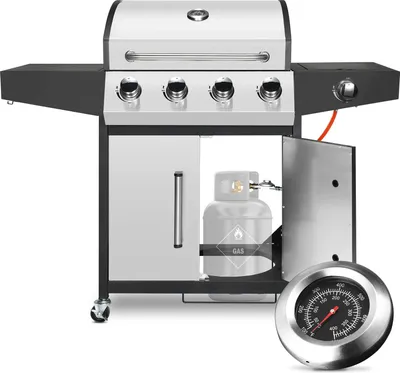 Produktbild von Gasgrill - Grillwagen 4+1 - Seitenbrenner - Erdgas - Edelstahl - 52.000 BTU - Große Grillfläche - Silber