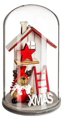 Produktbild von Glaskuppel mit Weihnachtshaus aus Holz, 12 cm