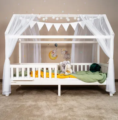Zdjęcie produktu dla Łóżko domowe CLOUD 90 x 200 cm KOMPLETNY zestaw z materacem + biała dekoracja - - 100%