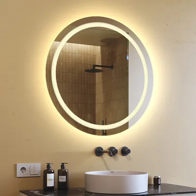 Obrázek produktu pro Zrcadlo s osvětlením 80 cm- Kulaté koupelnové zrcadlo s LED osvětlením - Teplá bílá 3000K - LED koupelnové zrcadlo OKR033