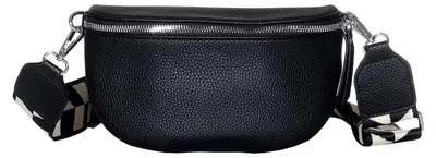 Produktbild von Stylische Bauchtasche für Damen – Umhängetasche, Hüfttasche und Schultertasche mit verstellbarem Gurt (Schwarz, M / 28 x 18 x 9 cm)