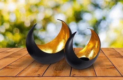 Productafbeelding van Famanu Lantaarnset: 2 grote, oosterse lantaarns in goud en zwart - decoratie