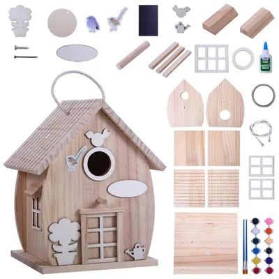 Immagine prodotto di Kit per la costruzione di una casetta per uccelli in legno di pino, ideale per adulti, da appendere, decorazione da giardino