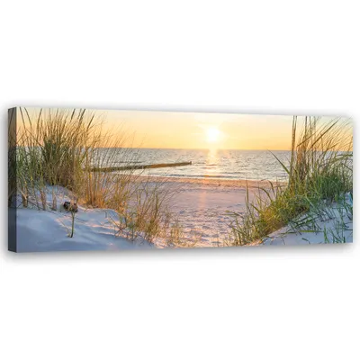 Produktbild von Leinwandbild Sonnenuntergang am Meer 150x50 Feeby Beige bild für die wand bereit zum aufhängen