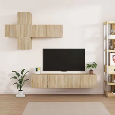 Produktbild von Design 7-tlg. TV-Schrank-Set Sonoma-Eiche Holzwerkstoff, TV-Schränke 2024 Neu