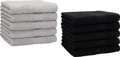 Produktbild von Betz 10 Stück Gästetücher 30x50 cm PREMIUM 100% Baumwolle Set  Farbe: silbergrau und schwarz