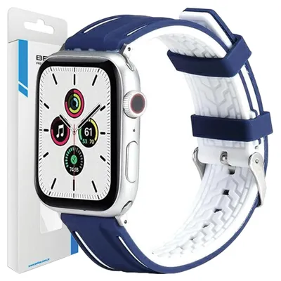Produktbild von Beline Apple Watch Silikonarmband, 42/44/45/49 mm, Marineblau/Weiß