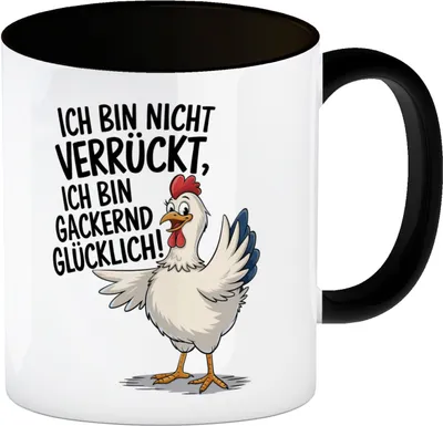 Produktbild von Fröhliches Huhn Gackernd Glücklich Kaffeebecher in schwarz