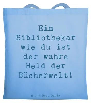 Produktbild von Mr. & Mrs. Panda Jutebeutel Spruch Bibliothekar Held - Sky Blue - Geschenk, Schultasche, Dankeschön, Literatur, Liebe, Bibliothek, Jutetasche, Geschenkidee, Bedanken