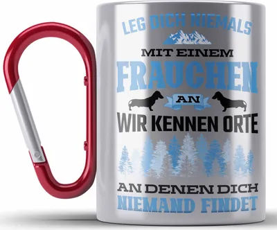 Produktbild von Trendation - Frauchen Edelstahl Tasse Karabiner Geschenk Lustig Spruch Hundebesitzerin Geschenke Hund (Rot)