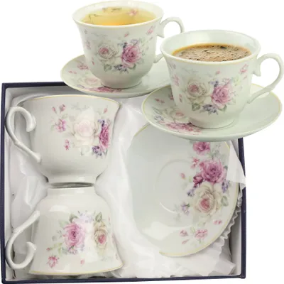 Obrázok produktu pre Darčekový Sada Pohár A Tanierov 250 Ml Porcelán Na Kávu A Biely Čaj ROSETO