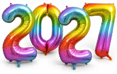 Produktbild von Folienballon Zahl 2027 Regenbogen bunt Silvester XL Ballon