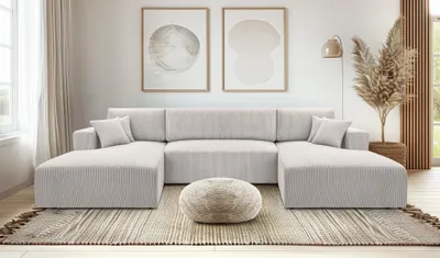 Image de AX LIVING Canapé d'angle blanc avec fonction sommeil - Catea U Cord Paysage salon 364 cm