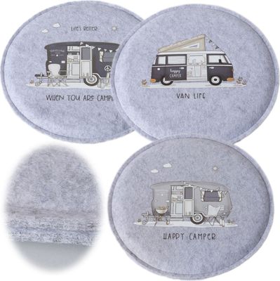LS-LebenStil Filz Sitzkissen Van-Life 35x35cm Grau Rund Stuhlkissen Camping Caravan Wohnwagen Bierbank Deko-Kissen
