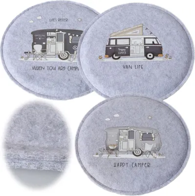 Produktbild von LS-LebenStil Filz Sitzkissen Van-Life 35x35cm Grau Rund Stuhlkissen Camping Caravan Wohnwagen Bierbank Deko-Kissen