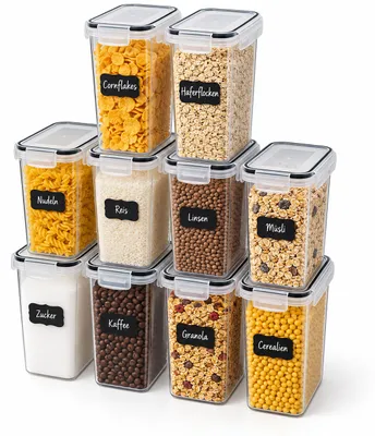 Obrázok produktu pre Relaxdays, sady nádob na potraviny, 10 kusov, objem 2 l, vzduchotesné viečko, uzatváranie na cvak, etikety, nádoby na uchovávanie potravín, priehľadné, Obrázok generovaný UI