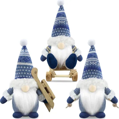 Produktbild von Weihnachtswichtel 3er Set Weihnachtsdeko Figuren Blau 19,1 cm