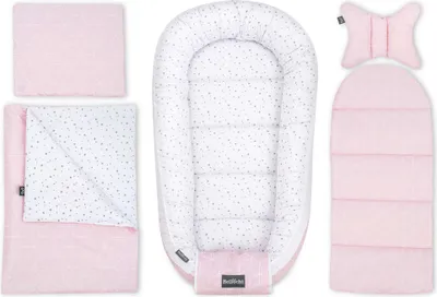 Produktbild von Bellochi 5 tlg. Baby Kuschelnest-Set - aus 100% Baumwolle -   - inkl Babynestchen 90x60 cm, Kuscheldecke, Kopfkissen, flaches Kissen mit Bezüge aurora