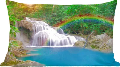 Produktbild von MuchoWow® Zierkissen Sofakissen Wohnzimmer Dekokissen 50x30 cm Regenbogen - Sonne - Wasserfall - Natur - Wohnzimmerdekoration - Polster mit Photo
