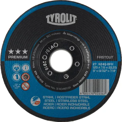 Produktbild von Schruppscheibe PREMIUM D125xS7mmKörnung 30 gekr.2in1 Bohr.22,23mm TYROLIT