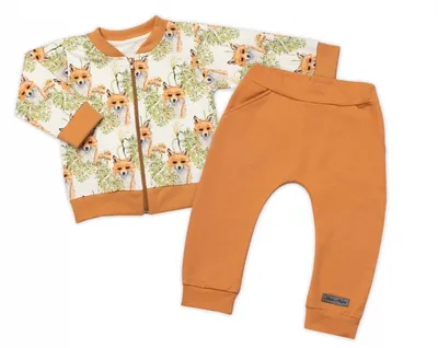 Productafbeelding van Stijlvolle katoenen joggingpak G-baby, met motieven van vosjes - mosterdgeel, maat 92